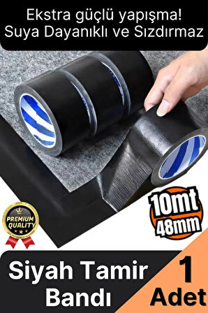 1 Adet Ekstra Güçlü Dayanıklı Su Geçirmez Sızdırmaz Yalıtım İzolasyon Siyah Tamir Bandı 10 Mt 48 Mm