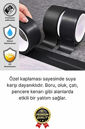 3 Adet Ekstra Güçlü Dayanıklı Su Geçirmez Sızdırmaz Yalıtım İzolasyon Siyah Tamir Bandı 10 Mt 48 Mm