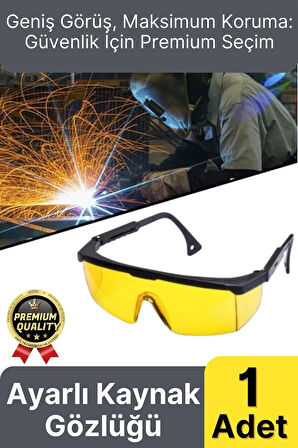 Dayanıklı Hafif Sarı Geniş Görüş Açılı Atölye Endüstriyel Ayarlı Çapak Kaynak Gözlüğü 12x30cm 1 Adet