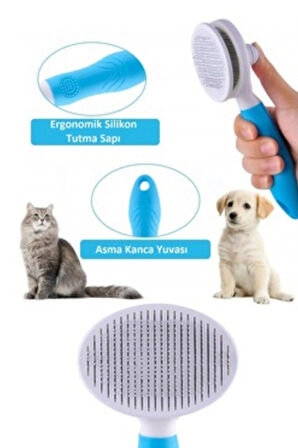 Özel Üretim Mavi Kendini Temizleyen Otomatik Tuşlu Evcil Hayvan Pet Tüy Toplayıcı Kedi Köpek Tarağı