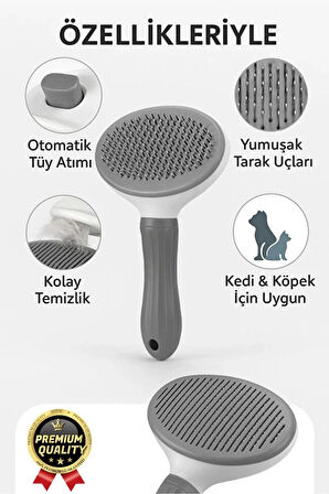 Özel Üretim Gri Kendini Temizleyen Otomatik Tuşlu Evcil Hayvan Pet Tüy Toplayıcı Kedi Köpek Tarağı