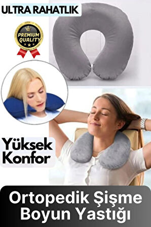 Özel Üretim Portatif Rahat Konforlu Seyahat Yolculuk Araba Uçak Kadife Ortopedik Şişme Boyun Yastığı