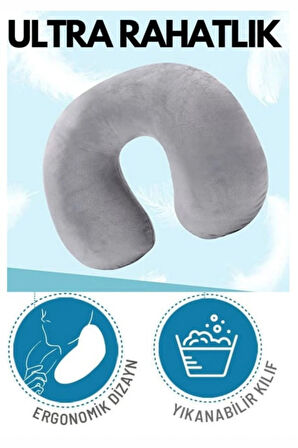 Özel Üretim Portatif Rahat Konforlu Seyahat Yolculuk Araba Uçak Kadife Ortopedik Şişme Boyun Yastığı