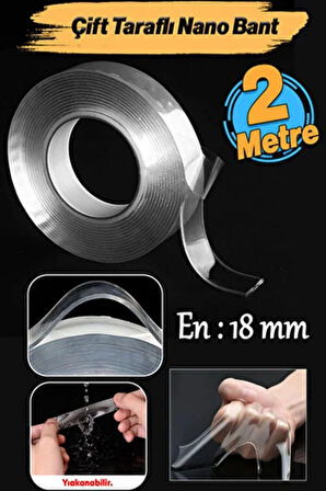 Çok Amaçlı Çift Taraflı İz Bırakmaz Montaj Tamir Bandı Şeffaf Güçlü Silikon Bant 18mm X 2mt 1 Adet