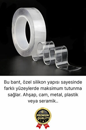 Çok Amaçlı Çift Taraflı İz Bırakmaz Montaj Tamir Bandı Şeffaf Güçlü Silikon Bant 18mm X 2mt 1 Adet