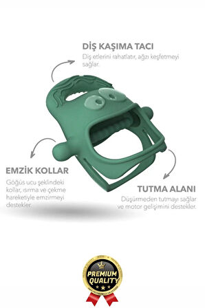 Eğlenceli Yumuşak Esnek Bpa İçermeyen Diş Çıkarma Dönemi Kaşıma Silikon Yeşil Bebek Diş Kaşıyıcı