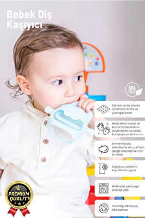 Eğlenceli Yumuşak Esnek Bpa İçermeyen Diş Çıkarma Dönemi Kaşıma Silikon Mavi Bebek Diş Kaşıyıcı