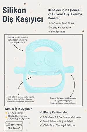 Eğlenceli Yumuşak Esnek Bpa İçermeyen Diş Çıkarma Dönemi Kaşıma Silikon Mavi Bebek Diş Kaşıyıcı