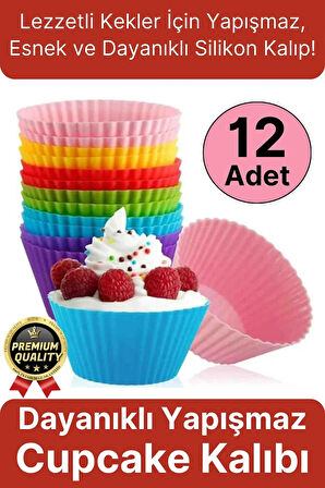 Yeni Üretim Esnek Dayanıklı Yapışmaz BPA İçermez Fırın Silikon Kek Muffin Cupcake Kalıbı 12 Adet