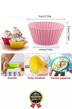 Yeni Üretim Esnek Dayanıklı Yapışmaz BPA İçermez Fırın Silikon Kek Muffin Cupcake Kalıbı 12 Adet