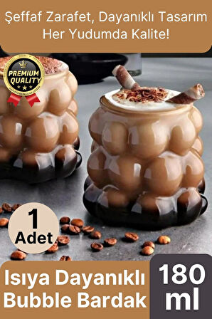 Özel Çeyiz Şeffaf İnce Şık Latte Meşrubat Kahve Çay Borosilikat Üzüm Model Bubble Bardak 180 Ml
