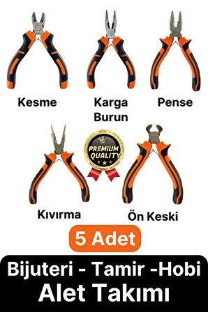 Profesyonel Bijuteri Set Dayanıklı Kıvırma Kesme Pense Yan Keski Karga Burun Hobi Alet Takımı 5 Adet