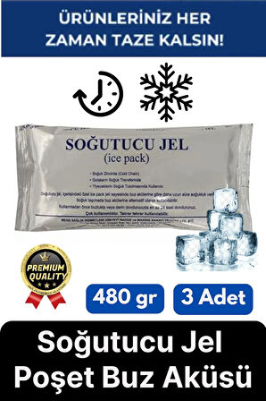 Premium Dayanıklı Güvenli Malzeme Yolculuk Seyahat Yiyecek Soğutucu Jel Poşet Buz Aküsü 480gr 3 Adet