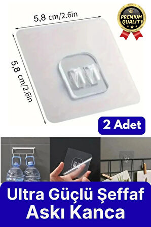 2 Adet Ultra Güçlü Suya Dayanıklı Şeffaf İz Bırakmaz Mutfak Banyo Raf Tablo Ayna Tutucu Askı Kanca