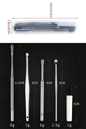 Özel Üretim Paslanmaz Çelik Kulak Balmumu Toplayıcı Çıkarıcı Temizleyici Bakımı Çubuk Seti 6 Parça