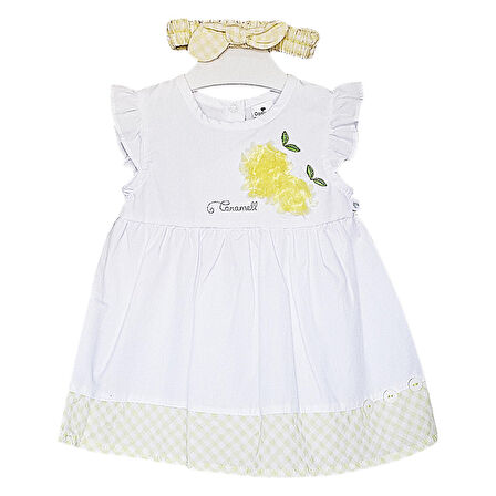 Caramell Bebek Elbisesi - Bandanalı - ELB6456 - Lemon - Beyaz