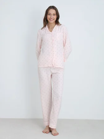 Dofi Kadın Desenli S-XL Pijama Takımı - Pudra