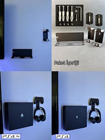 3'lü Fırsat Ps4 Slim Ve Ps4 Pro Için Duvar Standı Ve Joystick Konsol Tutacağı Kırılmaz Stand Yerden Tasarruf Gaming Aksesuar