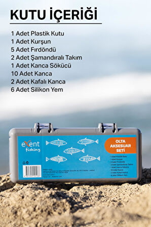 Exent 27 parça Çantalı Aksesuar seti-Silikon Yem-Kurşun-fırdöndü-şamandıra-kanca-ve kanca sökücü-