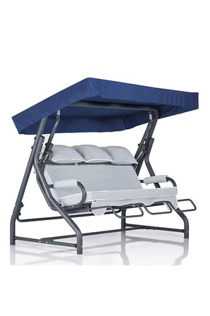 Erinöz Salvia 3 Kişilik Bahçe Balkon Teras Salıncağı - Minder: Lacivert Çizgili Tente: Lacivert