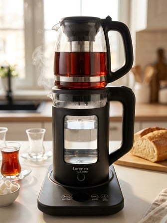 LORENZO - MAXIMO DOKUNMATİK DİJİTAL CAM ÇAY MAKİNESİ 1500 W SİYAH