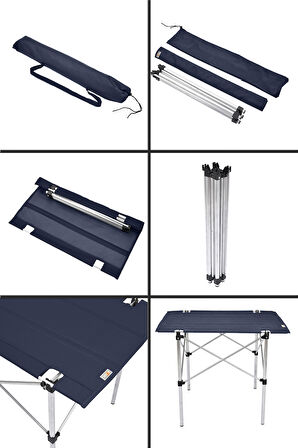 Exent 50x70 cm Kamp Masası Katlanabilir Masa, Piknik Bahçe Balkon Plaj Masası, Taşıma Çantalı Masa-LACİVERT