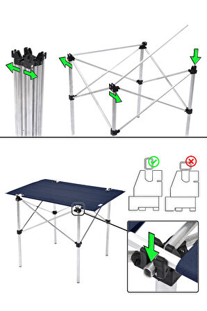 Exent 50x70 cm Kamp Masası Katlanabilir Masa, Piknik Bahçe Balkon Plaj Masası, Taşıma Çantalı Masa-LACİVERT