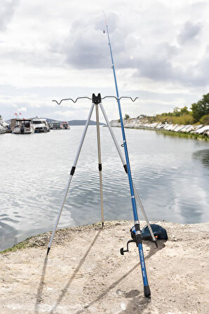Exent Makas + 3 Ayaklı Alüminyum Teleskopik, katlanabilir hafif kamış ve olta dayama Sehpası (Tripod)