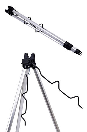 Exent Makas + 3 Ayaklı Alüminyum Teleskopik, katlanabilir hafif kamış ve olta dayama Sehpası (Tripod)