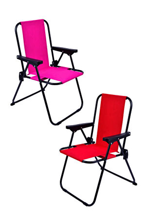 EXENT 2 Adet 2-6 Yaş LÜX Çocuk Piknik Sandalyesi-Mini Kamp Sandalyesi-Kırmızı-Pembe