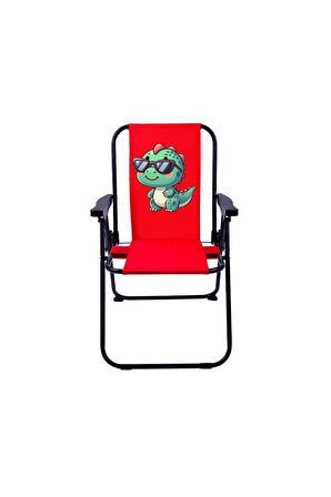 EXENT Baby Dinazor 2-6 Yaş LÜX Çocuk Piknik Sandalyesi-Mini Kamp Sandalyesi-KIRMIZI