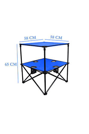 iki katlı masa, Katlanır masa, taşıma çantalı kamp masası, piknik masası-MAVİ