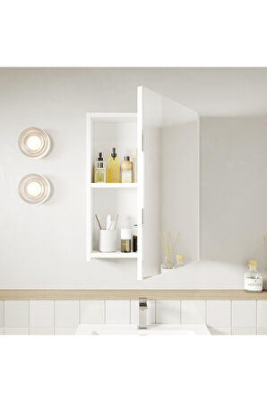 Exent 55 cm Komple MDF CNC işlemeli Mebran Kapaklı Banyo dolabı seti-BEYAZ