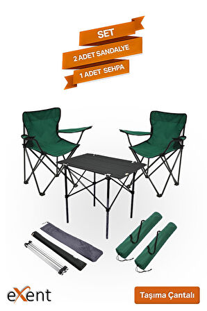 Exent 2 adet Rejisör ve 50x70 Kamp Masası SET-Kamp, Piknik masa sandalye seti 2+1