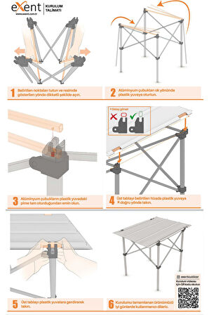 Exent 2 adet Rejisör ve 50x70 Kamp Masası SET-Kamp, Piknik masa sandalye seti 2+1
