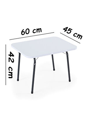 Exent 45X60 cm Kamp Sehpası + 3 Adet MAVİ Tabure Piknik, bahçe balkon sehpası Katlanır Sehpa-B-3M
