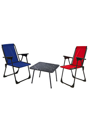 Exent 45x60 Katlanır Masa + 2 Adet Kamp Sandalyesi, Çift dikişli 120 kg kapasiteli-KIR-LAC-MER