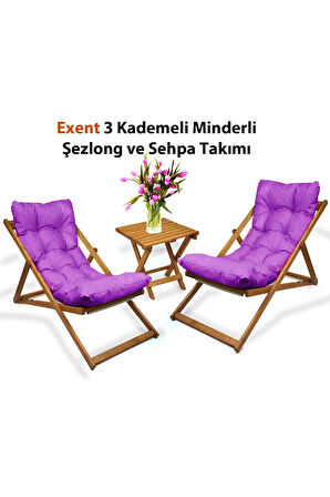 Exent 3 Kademeli Minderli Şezlong ve Sehpa seti-MOR