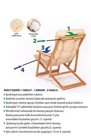 Exent 3 Kademeli Minderli Şezlong ve Sehpa seti-MAVİ