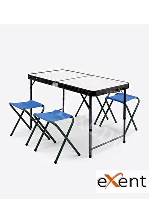 Exent Katlanır KADEMELİ Tabureli Çantalı Masa, Piknik Kamp Masası Seti-4 Tabureli