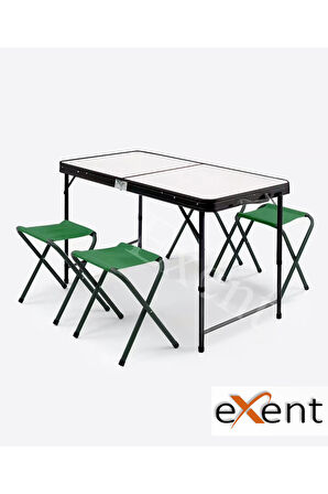 Exent Katlanır KADEMELİ Tabureli Çantalı Masa, Piknik Kamp Masası Seti-4 Tabureli