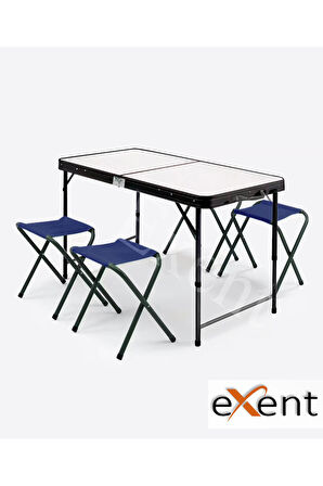 Exent Katlanır KADEMELİ Tabureli Çantalı Masa, Piknik Kamp Masası Seti-4 Tabureli