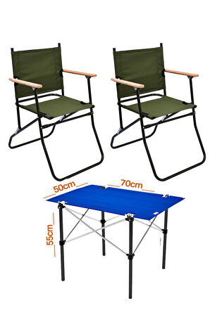 2 Adet 120 Kg kapasiteli Katlanır Kamp Sandalyesi ve 50x70 Kamp Masası Seti-2-AS-5070-M