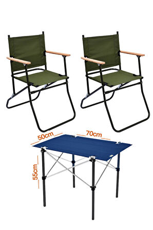 2 Adet 120 Kg kapasiteli Katlanır Kamp Sandalyesi ve 50x70 Kamp Masası Seti-2-AS-5070-L