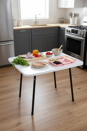 Exent 60x80 cm Kamp Masası, Piknik, Bahçe Balkon Plaj Masası Katlanır Masa-BEYAZ