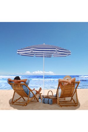 ☀️🏖️ Exent 160 Cm Eğilebilir Plaj Şemsiyesi + Ayarlanabilir Şemsiye Kazığı Seti-MAVI