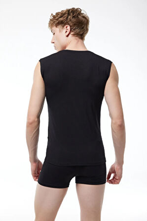 Erkek Siyah Beyaz 2 li Paket V Yaka İz Yapmayan Modal Kolsuz Atlet 064