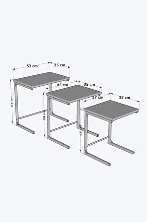 3’lü Ceviz- Siyah Renk Zigon Sehpa Metal Zigon Sehpa C Sehpa Servis Sehpası