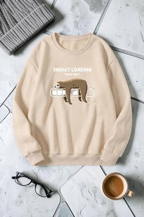 Unisex Energy Loading Baskılı Bisiklet Yaka Sweatshirt