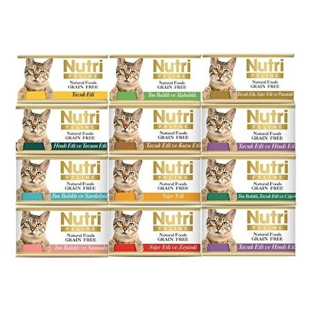 Nutri Feline Tahılsız Kedi Konserve Karışık Ekonomik Paket x 12'li